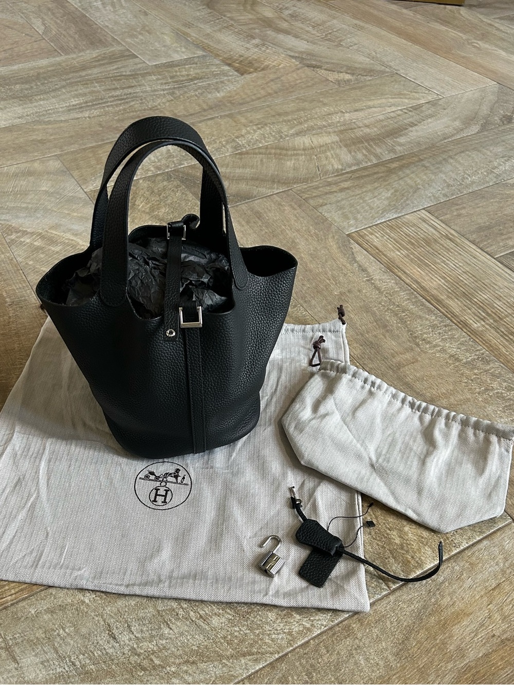 EUC Hermes Picotin 22 in Black Silver Hardware